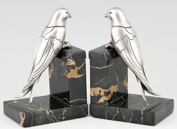 Art Deco silvered bronze swallow bookends