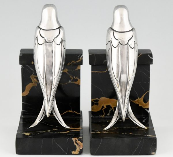 Art Deco silvered bronze swallow bookends