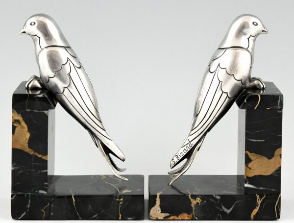 Art Deco silvered bronze swallow bookends