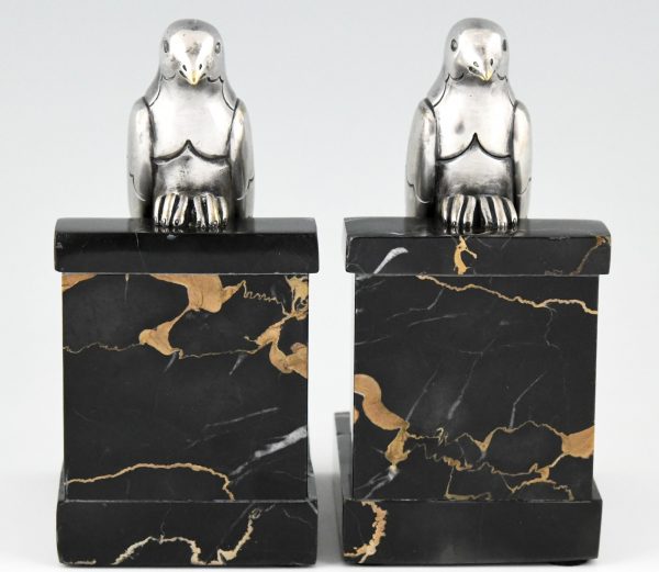 Art Deco silvered bronze swallow bookends