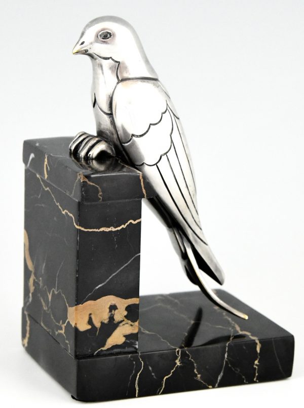 Art Deco silvered bronze swallow bookends