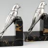 Art Deco serre livres en bronze argenté hirondelles
