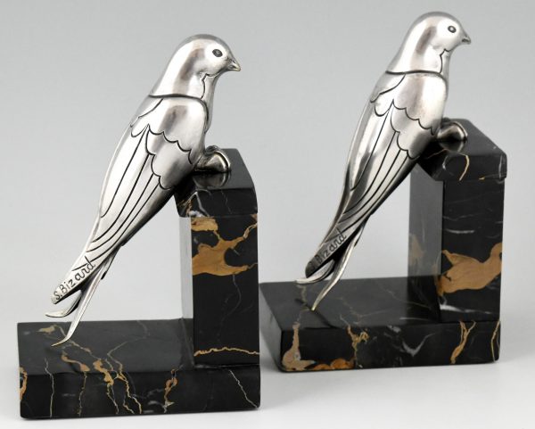 Art Deco silvered bronze swallow bookends