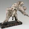 Art Deco bronze sculpture cubist dancers Pierrot and Colombine