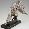 Art Deco bronzen sculptuur Pierrot en Colombine dansend paar