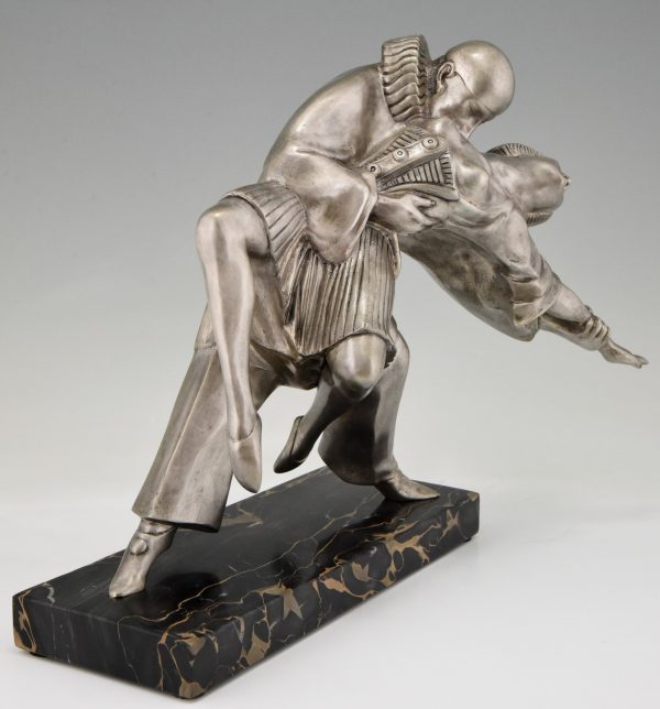 Art Deco Skulptur Bronze Tanzend Paar Pierrot et Colombine