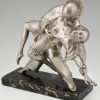 Sculpture en bronze Art Deco couple dansant Pierrot et Colombine