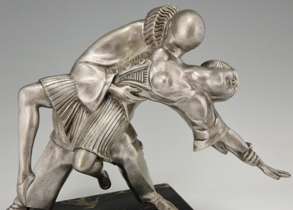 Art Deco bronze sculpture cubist dancers Pierrot and Colombine