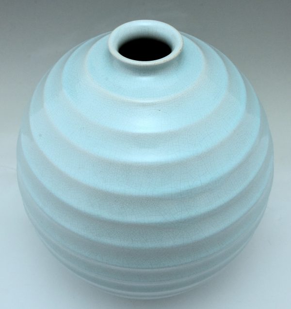 Art Deco KUgel vase Keramik hellblau