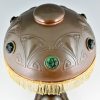 Art Nouveau copper, brass and glass cabochons table lamp