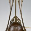 Art Nouveau copper, brass and glass cabochons table lamp