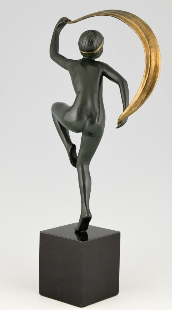 Art Deco sculpture en bronze danseuse aux foulard