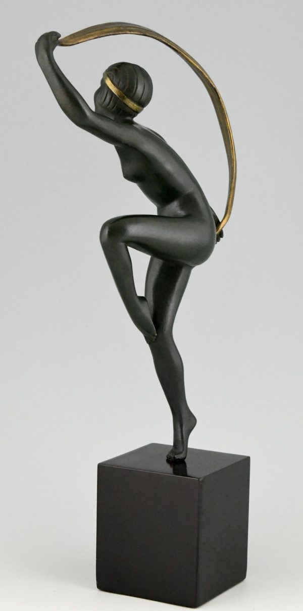 Art Deco bronzen sculptuur dansend naakt met sluier