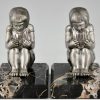 Art Deco bronzen boekensteunen met lezende meisjes