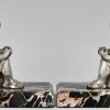 Art Deco bronzen boekensteunen met lezende meisjes