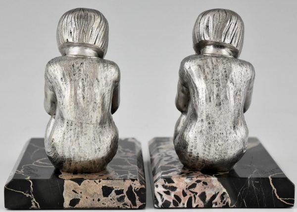 Art Deco bronze bookends reading girls.