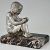 Art Deco bronzen boekensteunen met lezende meisjes