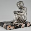 Art Deco bronzen boekensteunen met lezende meisjes