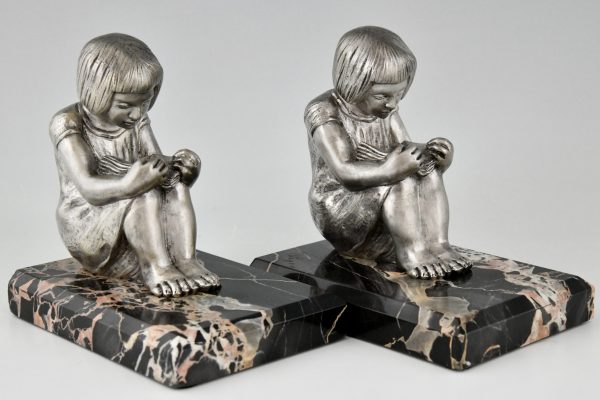 Art Deco bronze bookends reading girls.