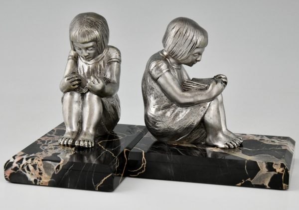 Art Deco bronze bookends reading girls.