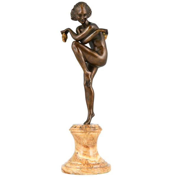 Art Deco sculpture en bronze danseuse aux raisins Pierre Le Faguays