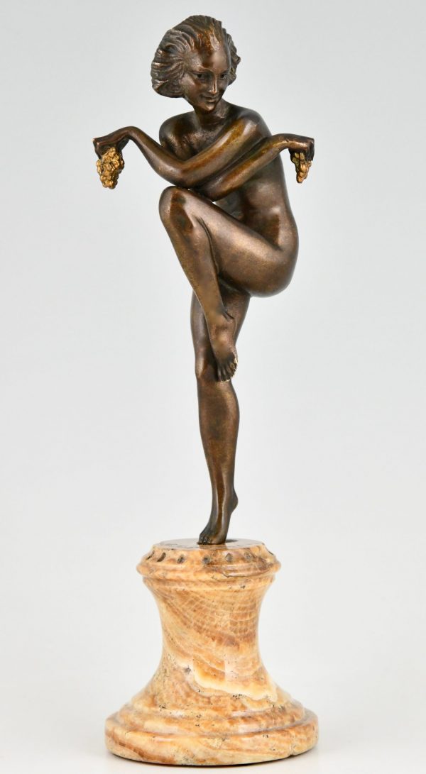 Art Deco bronze sculpture nude with grapes