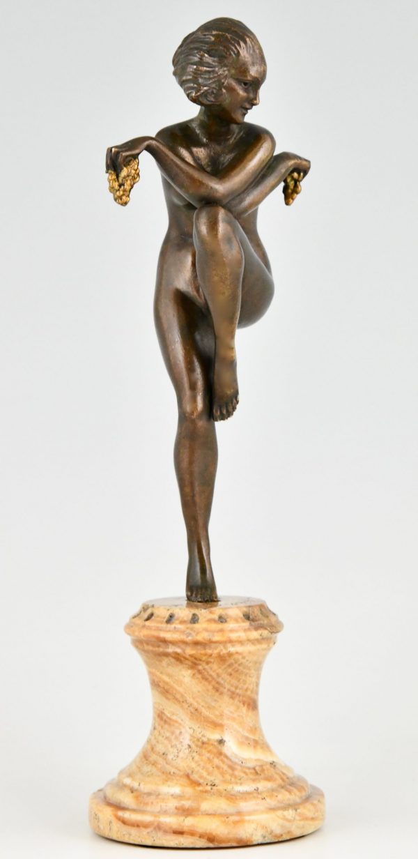 Art Deco bronze sculpture nude with grapes