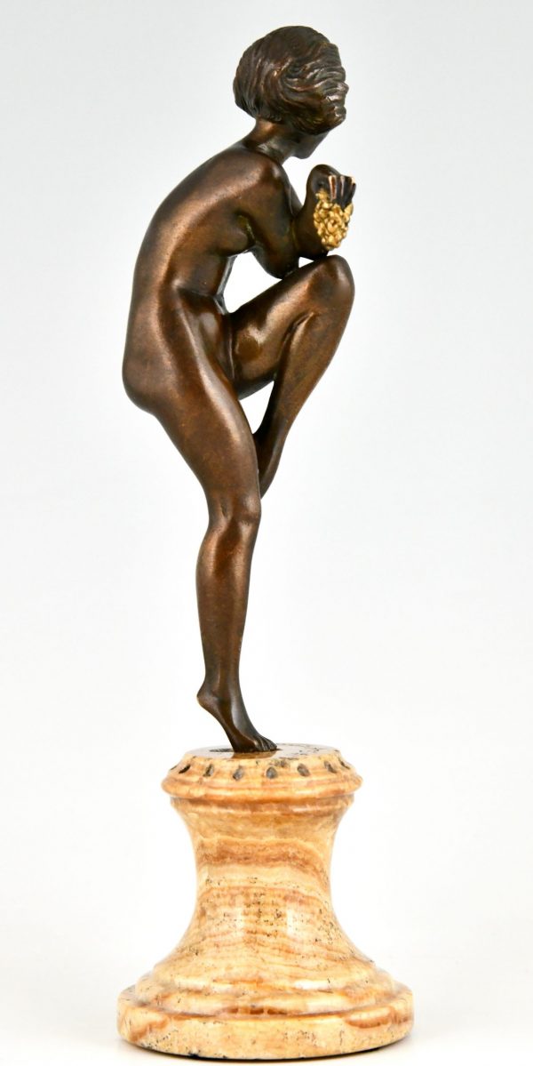 Art Deco bronze sculpture nude with grapes