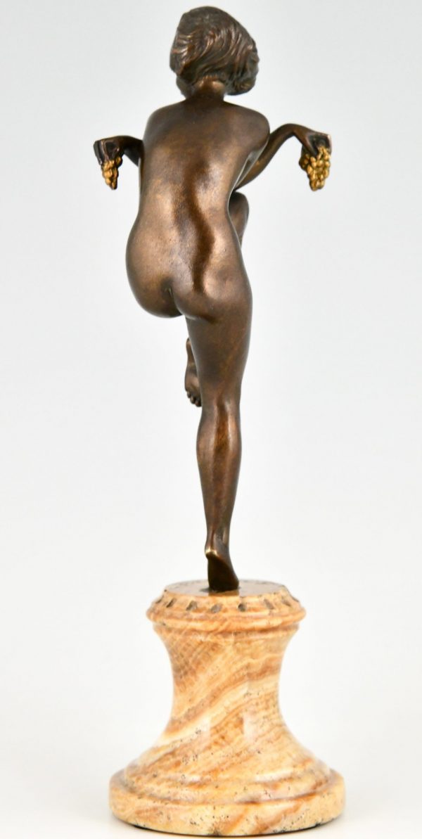 Art Deco bronze sculpture nude with grapes