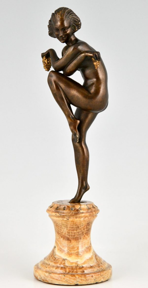 Art Deco bronze sculptuur dansend naakt met druiven Pierre le Faguays