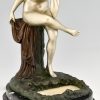 Art Deco lampe en bronze femme nue assise