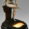 Art Deco lampe en bronze femme nue assise