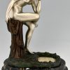 Art Deco lampe en bronze femme nue assise