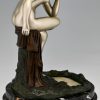 Art Deco lampe en bronze femme nue assise