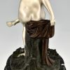 Art Deco lampe en bronze femme nue assise