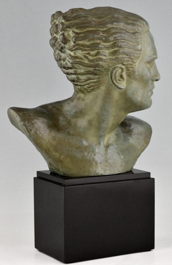 Art Deco Bronze Skulptur Buste Jean Mermoz Flugpionier