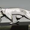 Art Deco Skulptur Bronze versilbert zwei Panther