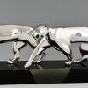 Art Deco Skulptur Bronze versilbert zwei Panther