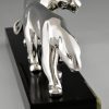 Art Deco Skulptur Bronze versilbert zwei Panther