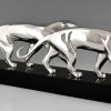 Art Deco Skulptur Bronze versilbert zwei Panther