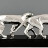 Art Deco Skulptur Bronze versilbert zwei Panther