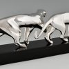 Art Deco verzilverd bronzen sculptuur met twee panters