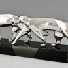 Art Deco Skulptur Bronze versilbert zwei Panther