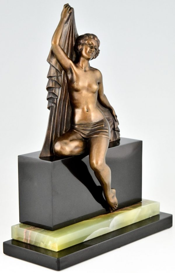 Art Deco bronze sculpture nude with drape