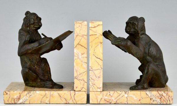 Art Deco monkey bookends