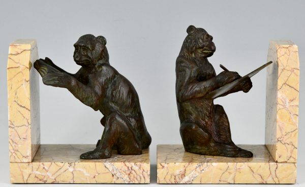 Art Deco monkey bookends