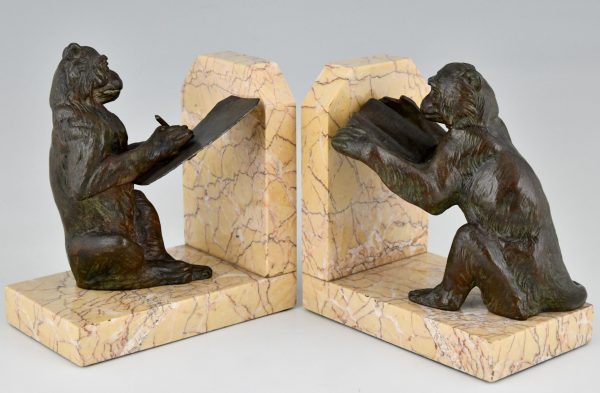 Art Deco monkey bookends