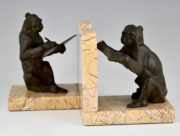 Art Deco monkey bookends