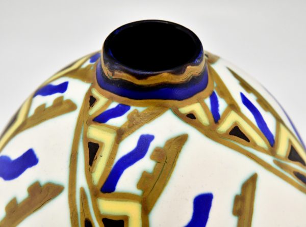 Art Deco ceramic vase with stylized floral motifs