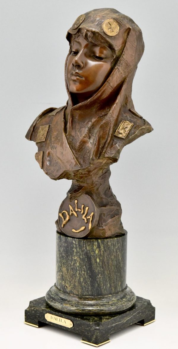 Art Nouveau bronzen sculptuur buste vrouw Dalila